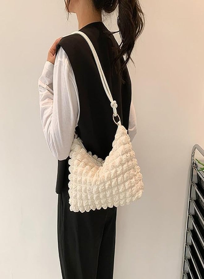 RASOFAB ZWERLIN Trendy white Puffy Shoulder Bag - Lightweight Nylon Handbag, Soft Elegant Casual Purse for Women, Roomy Everyday Tote with Adjustable Strap for Work, Travel, Parties, and Chic Outfits - Image 5